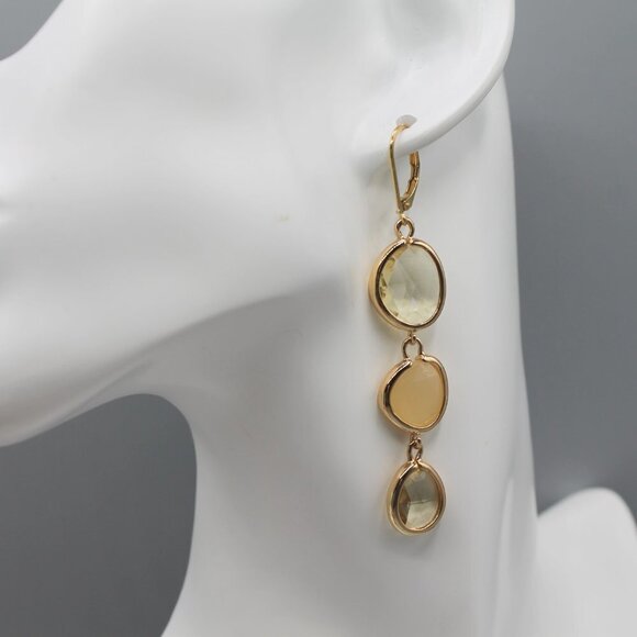 Jewelry earrings gold tone drop dangle with stones fashion elegant beautiful - Picture 4 of 11